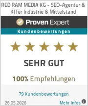 ProvenExpert Bewertungssiegel – RED RAM MEDIA, 4,9 von 5